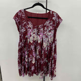 Free People Women's Size S maroon Floral Short Sleeve Shirt