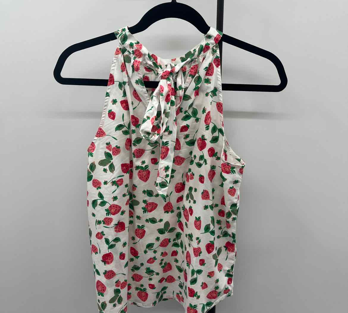J Crew Women's Size XS White Strawberries Sleeveless Shirt