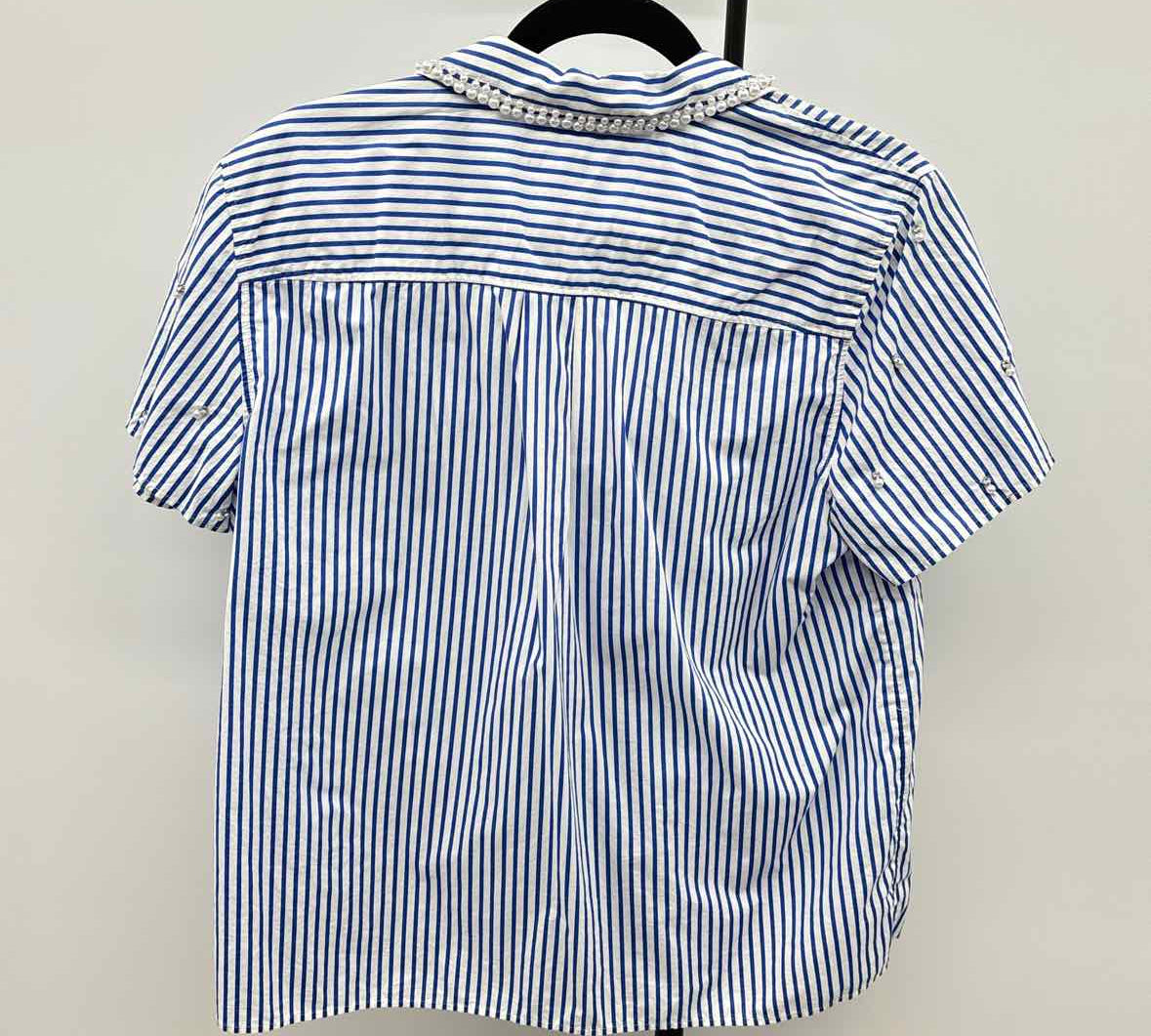 Talbots Women's Size L Blue Beaded Short Sleeve Shirt