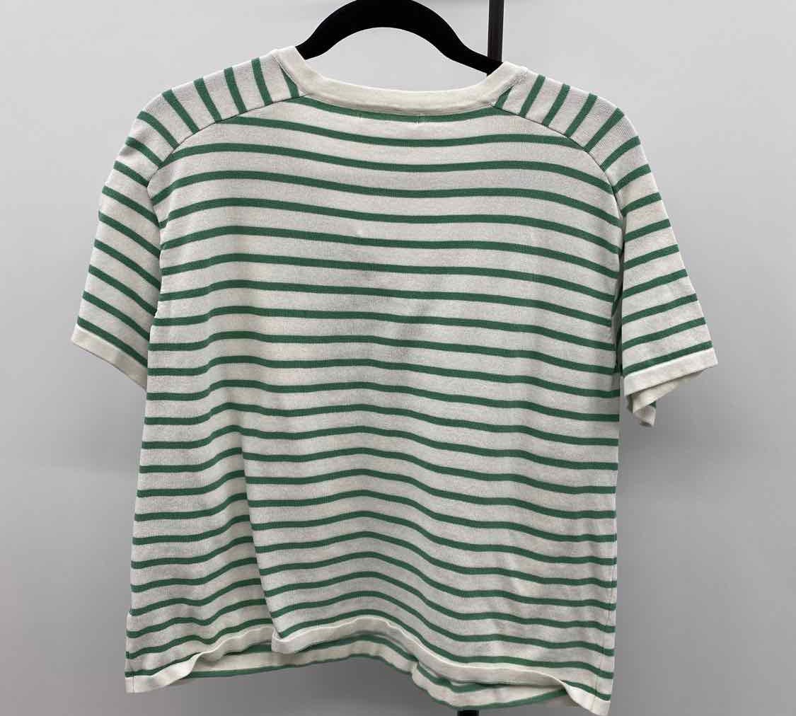 Staccato Women's Size S Green Stripe Short Sleeve Shirt