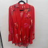 Free People Junior's Size S Red Floral Long Sleeve Shirt