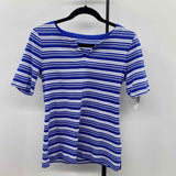 Talbots Women's Size SP Blue Stripe Short Sleeve Shirt