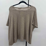 Zenana Women's Size L/XL Tan Textured Short Sleeve Shirt