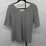 Ann Taylor Women's Size M Black Stripe Short Sleeve Shirt