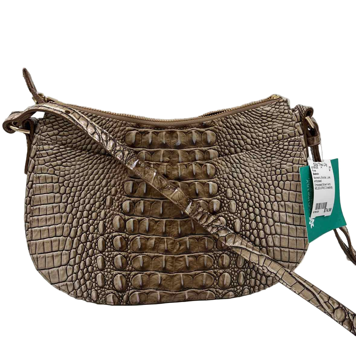 Back BRAHMIN Croc-Embossed Brown SHAYNA BISCUIT MELBOURNE Shoulder Bag Purse