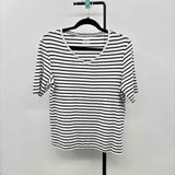 Chico's Women's Size L Black Stripe Short Sleeve Shirt