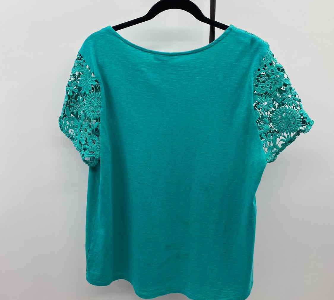 Charter Club Women's Size XL Green Lace Short Sleeve Shirt