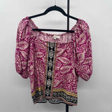 Loft Women's Size L Magenta Floral Short Sleeve Shirt