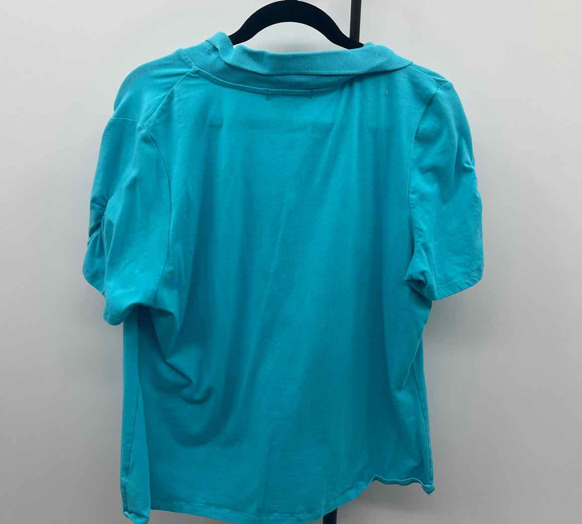 Michael Kors Women's Size 2X Turquoise Solid Short Sleeve Shirt
