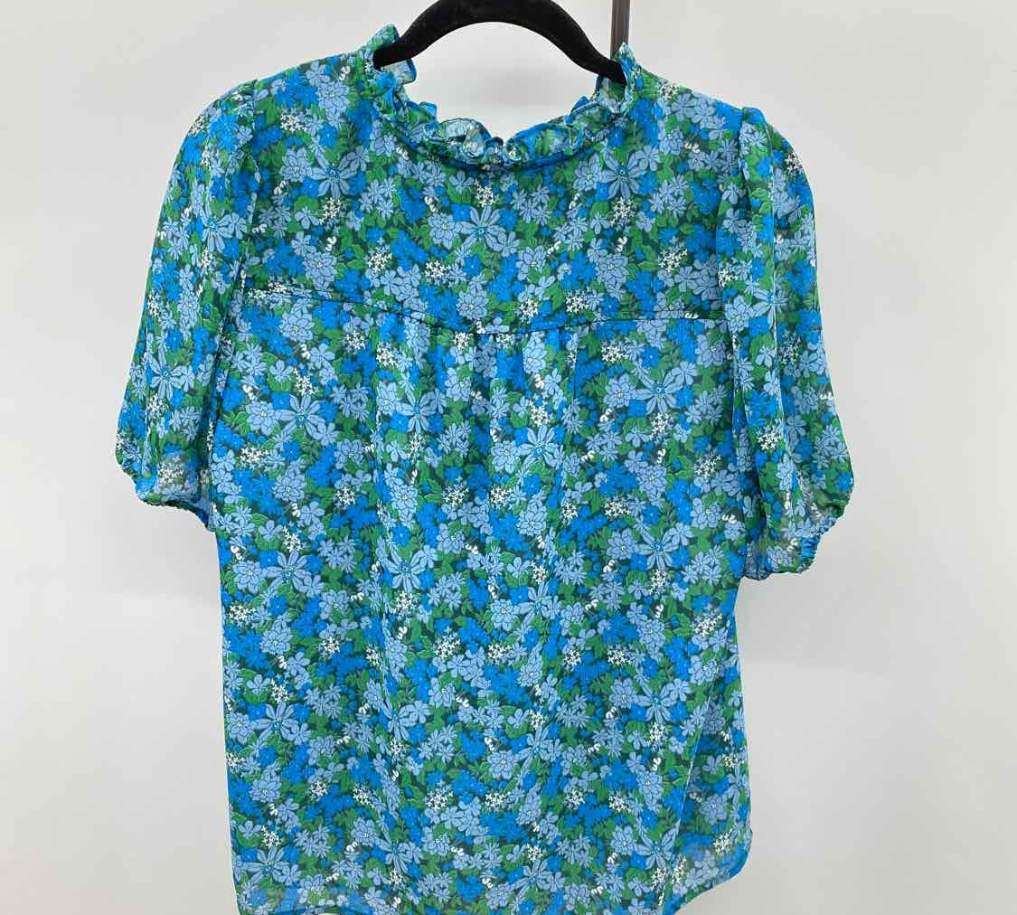 J Crew Women's Size M Blue Floral Short Sleeve Shirt