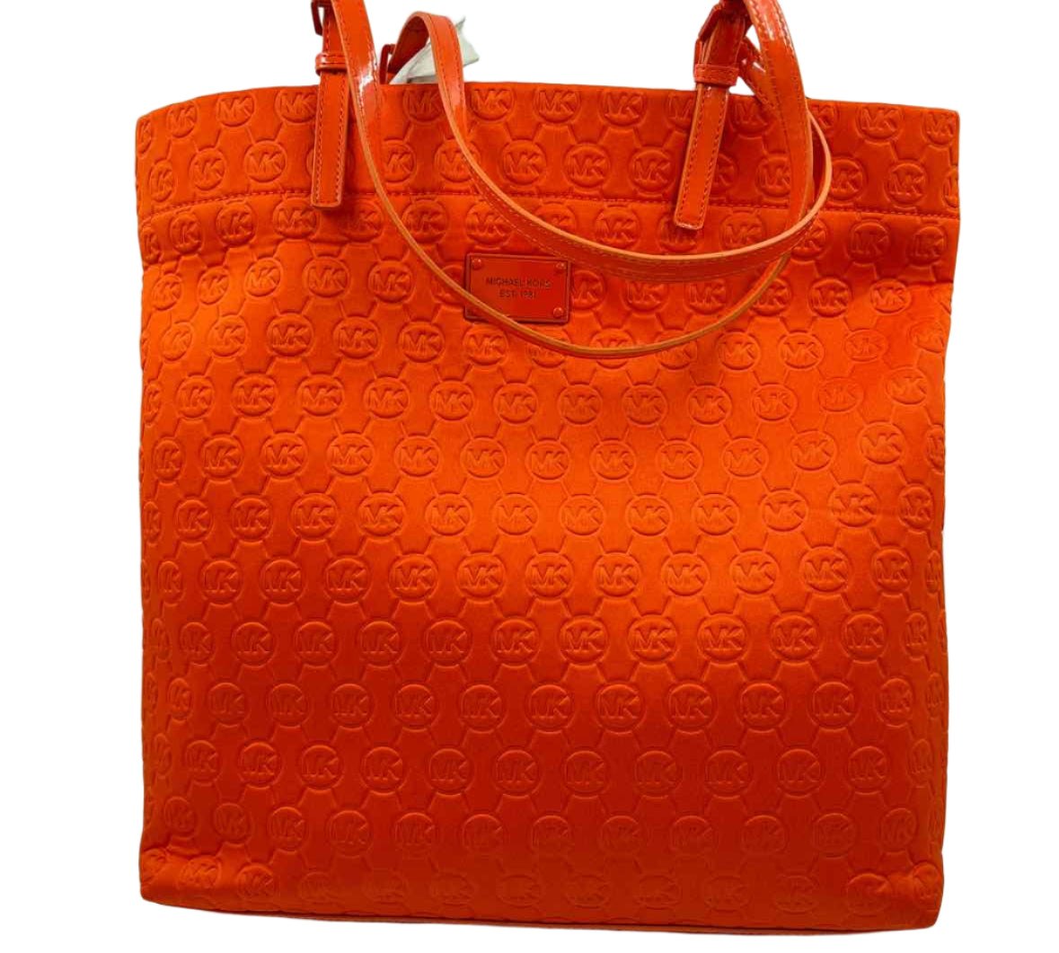 NWT MICHAEL KORS Orange Embossed Neoprene & Patent Leather JET SET Tote Bag Purse