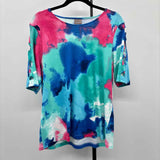 Chico's Women's Size XL Blue Watercolor Short Sleeve Shirt