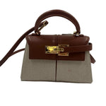 JW PEI Caramel Brown Canvas & Faux Leather Handled ELISE Satchel Purse w/Crossbody