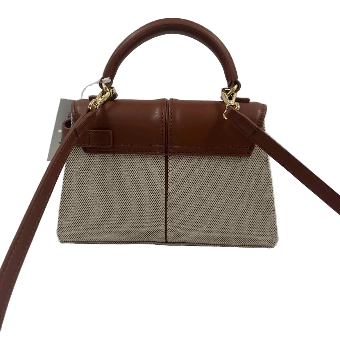Back JW PEI Caramel Brown Canvas & Faux Leather Handled ELISE Satchel Purse w/Crossbody