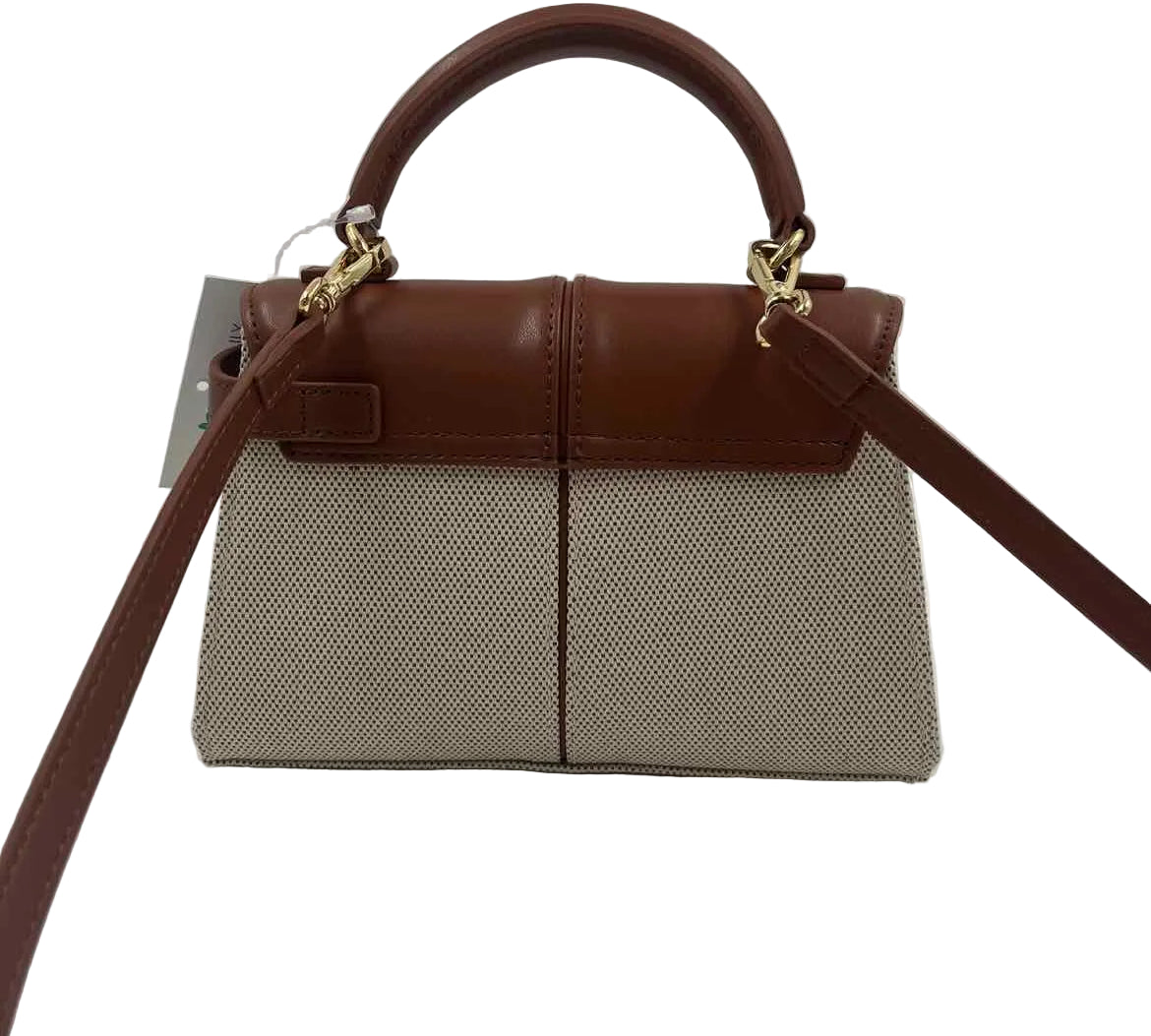JW PEI Caramel Brown Canvas & Faux Leather Handled ELISE Satchel Purse w/Crossbody