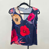 Class Women's Size S Navy Floral Sleeveless Shirt