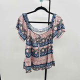 Lucky Brand Women's Size L Blue Floral Short Sleeve Shirt