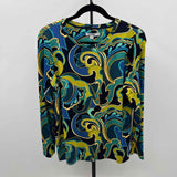 Chico's Women's Size M Navy Damask Long Sleeve Shirt