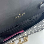 Interior KATE SPADE Black & White CHEERS CHARMING DOT Flap-Front Crossbody Purse w/Chain Strap