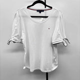 Tommy Hilfiger Women's Size L White Solid Short Sleeve Shirt