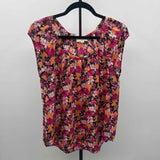 Loft Women's Size L Fuschia Floral Short Sleeve Shirt