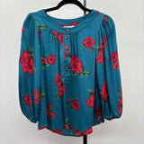Maeve Women's Size XS Teal Floral Long Sleeve Shirt