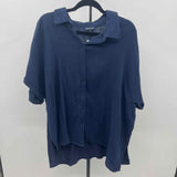 Studio Park Women's Size XL Navy Textured Short Sleeve Shirt