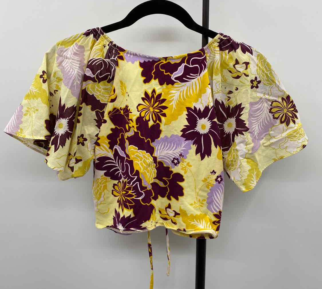Maeve Junior's Size XS Yellow Floral Short Sleeve Shirt
