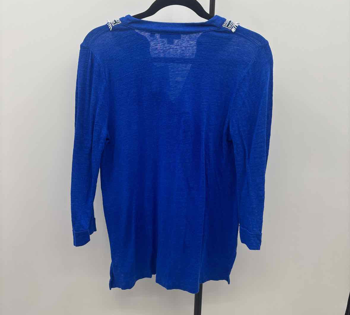 Chico's Women's Size S Royal Blue Beaded Long Sleeve Shirt