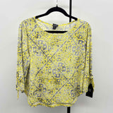 ciaraSunWoo Women's Size MP Yellow Damask Long Sleeve Shirt