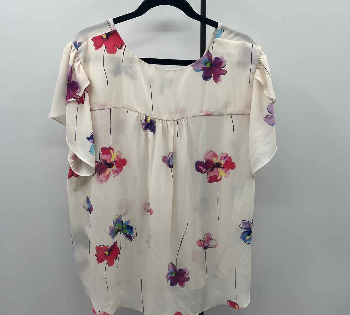 Premise Women's Size 2X Ivory Floral Short Sleeve Shirt