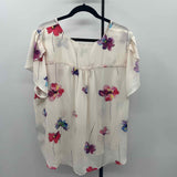 Premise Women's Size 2X Ivory Floral Short Sleeve Shirt