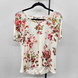 Sweet Adelyn Women's Size M White Floral Short Sleeve Shirt