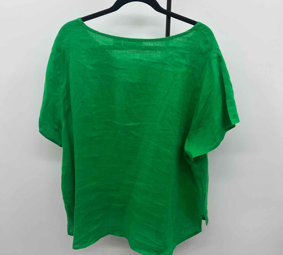 Isaac Mizrahi Women's Size 2X Green Solid Short Sleeve Shirt