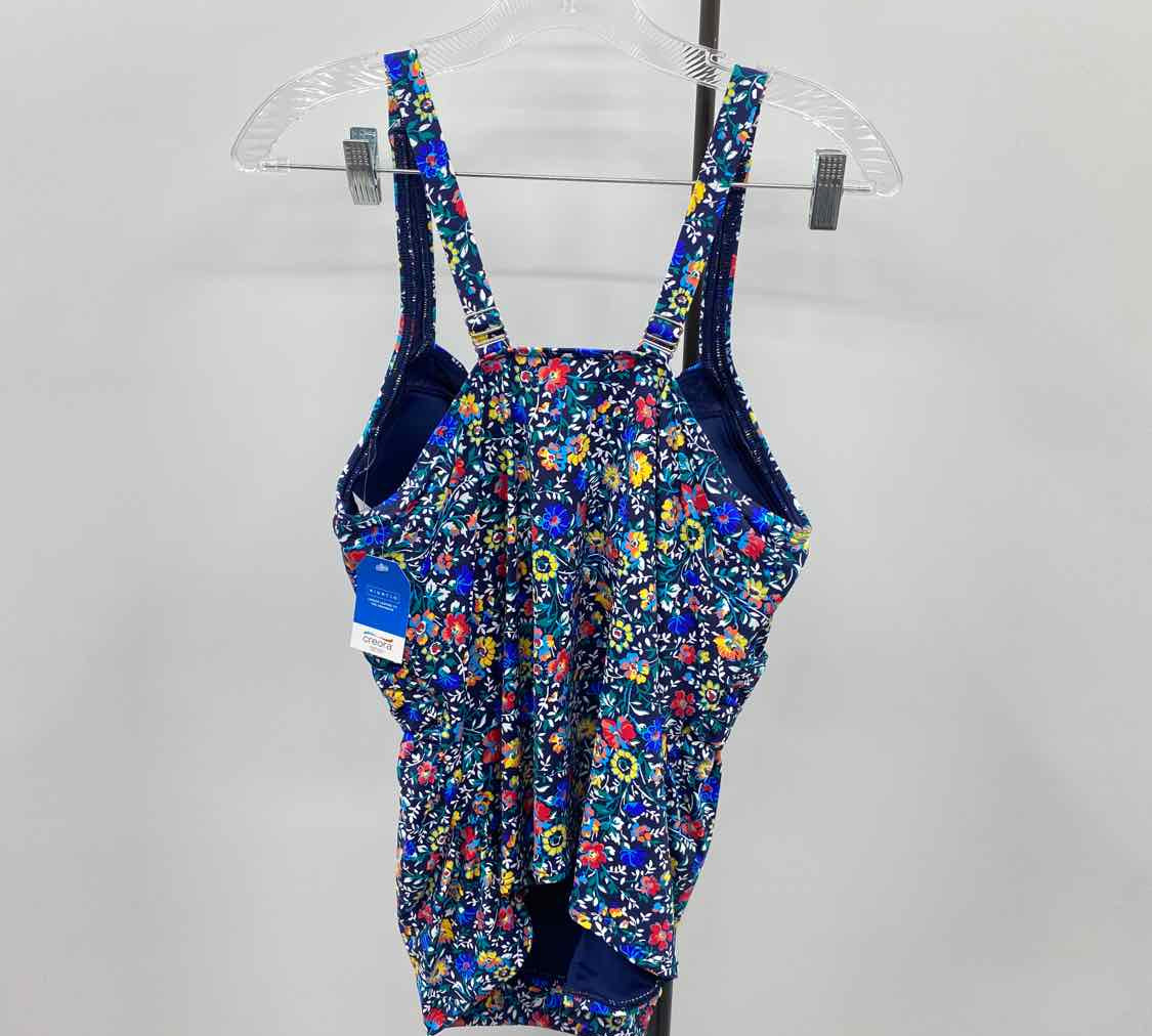 Lands End Women's Size 16W Navy Floral Swimsuit - 2 Piece
