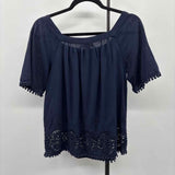 Loft Women's Size XS Navy Embroidered Short Sleeve Shirt