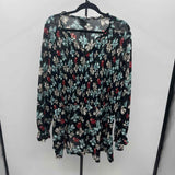 Lane Bryant Women's Size 3X Black Floral Long Sleeve Shirt
