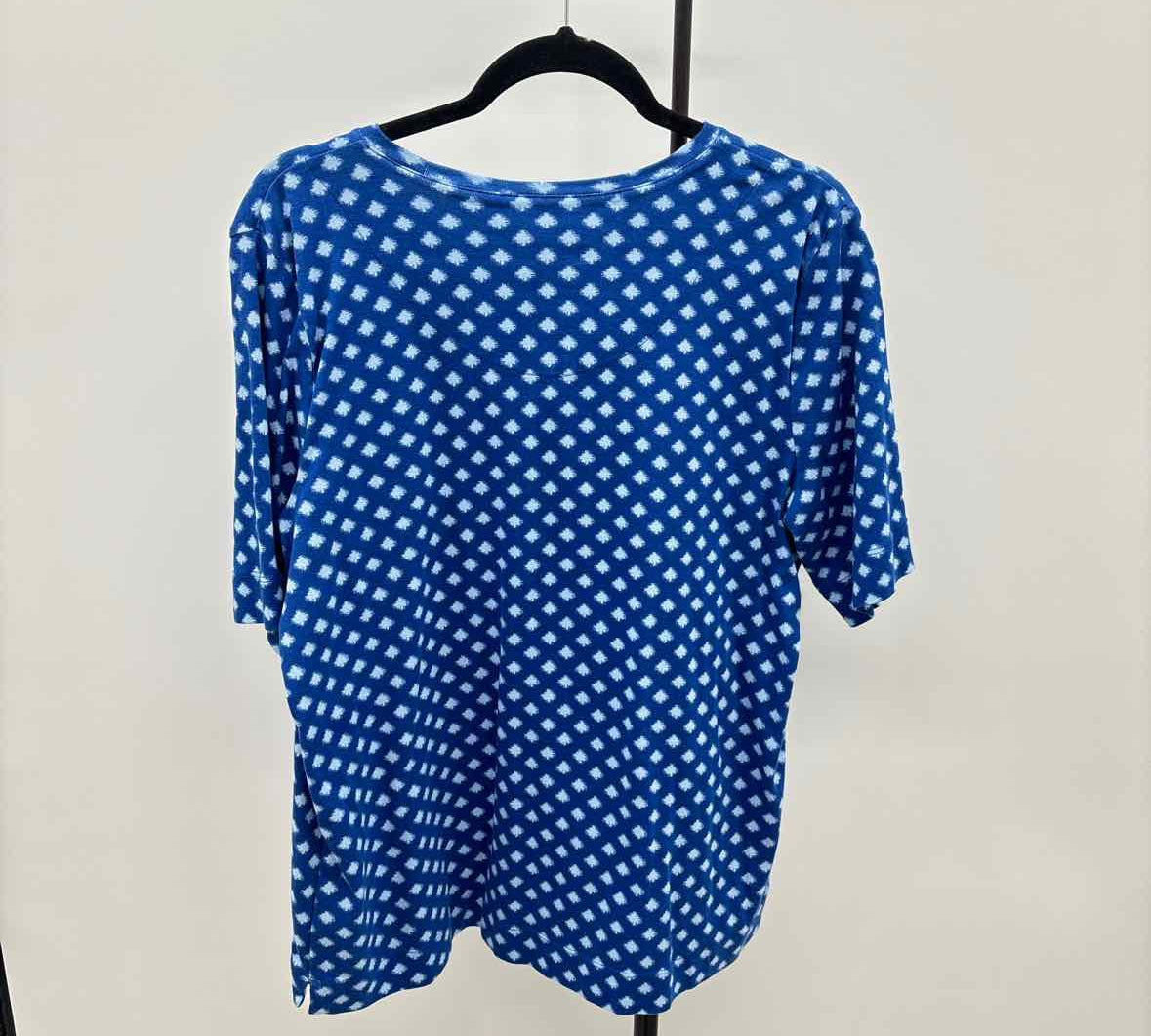 Chico's Women's Size XL Blue Squares Short Sleeve Shirt