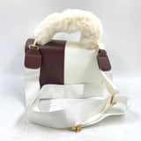 NEW YORK & CO Brown & White ColorBlock Purse w/Faux Fur Handle & PomPom