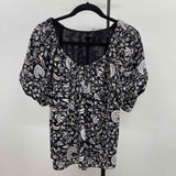 Ann Taylor Women's Size S Black Floral Short Sleeve Shirt