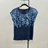 Tommy Hilfiger Women's Size S Navy Floral Short Sleeve Shirt