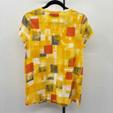 Simply Vera Wang Women's Size L Yellow Abstract Short Sleeve Shirt