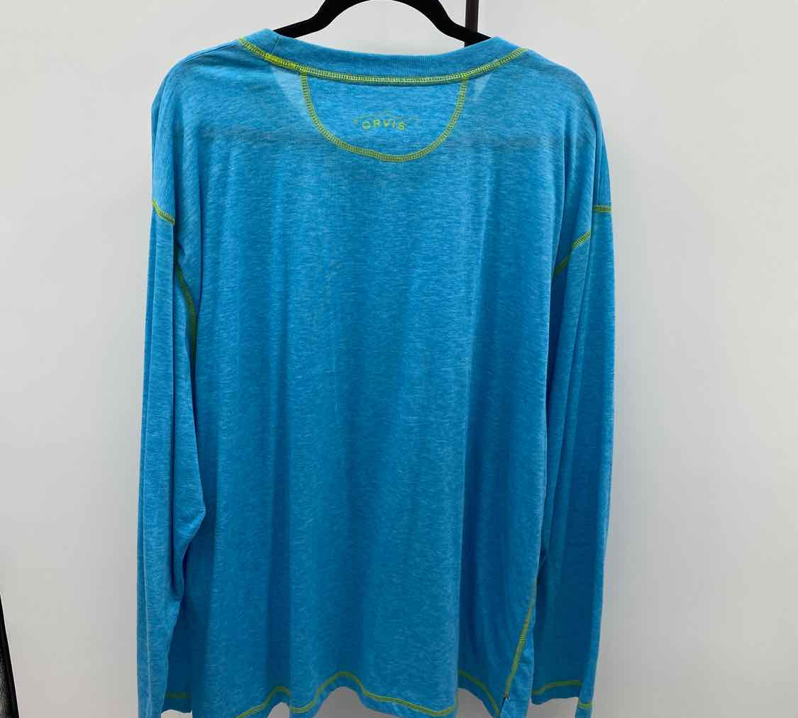 Orvis Men's Size XXL Turquoise Polyester/Cotton Heathered Long Sleeve Shirt