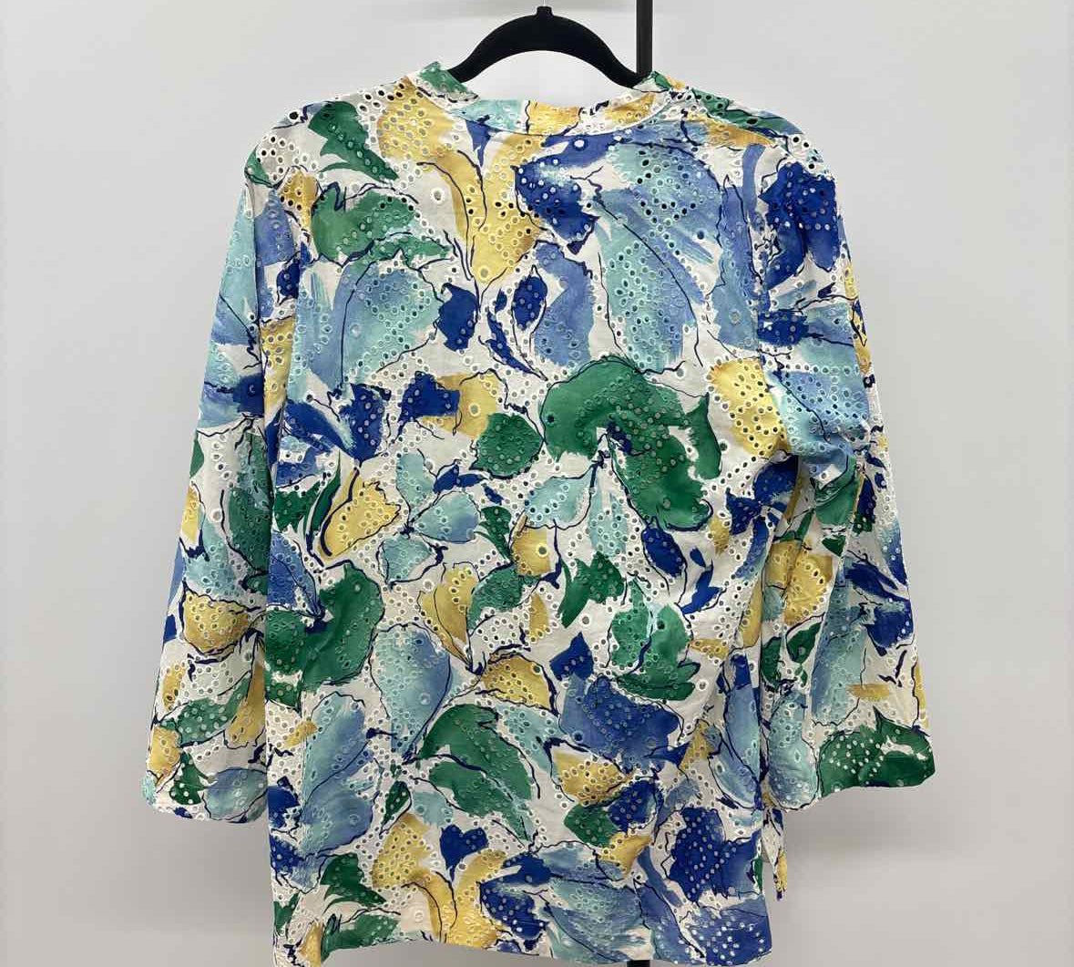 Chico's Women's Size S Blue Floral Long Sleeve Shirt
