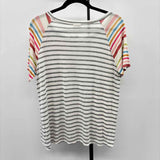 e.Luna Women's Size L Gray Stripe Short Sleeve Shirt