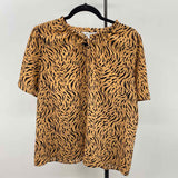 Nine West Women's Size XL Brown Animal Print Short Sleeve Shirt