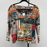 Chico's Women's Size XL Teal Abstract Long Sleeve Shirt