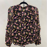 Loft Women's Size SP Black Floral Long Sleeve Shirt