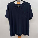 Anne Klein Women's Size XL Navy Solid Short Sleeve Shirt