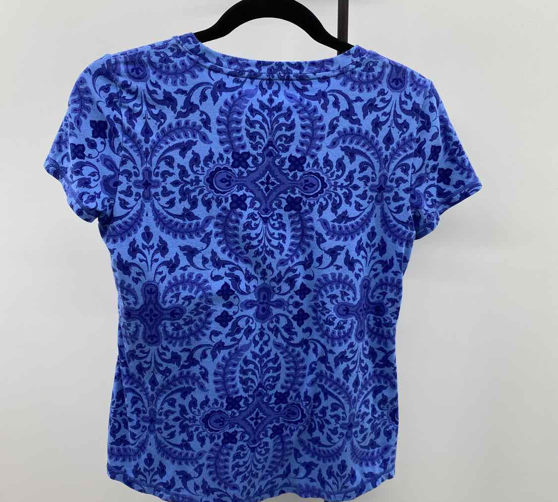 Talbots Women's Size S Blue Damask Short Sleeve Shirt